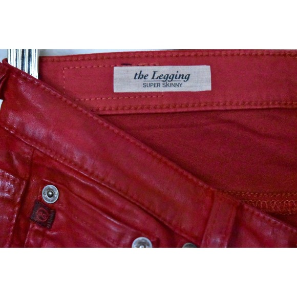 AG Adriano Goldschmied Legging 24 Super Skinny Coated Leatherette Ankle Jean Red - Picture 5 of 14